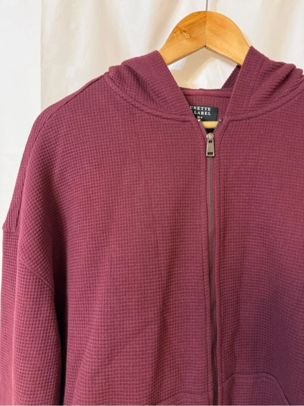 Brunette The Label Waffle Full Zip Hoodie Burgundy Medium Large